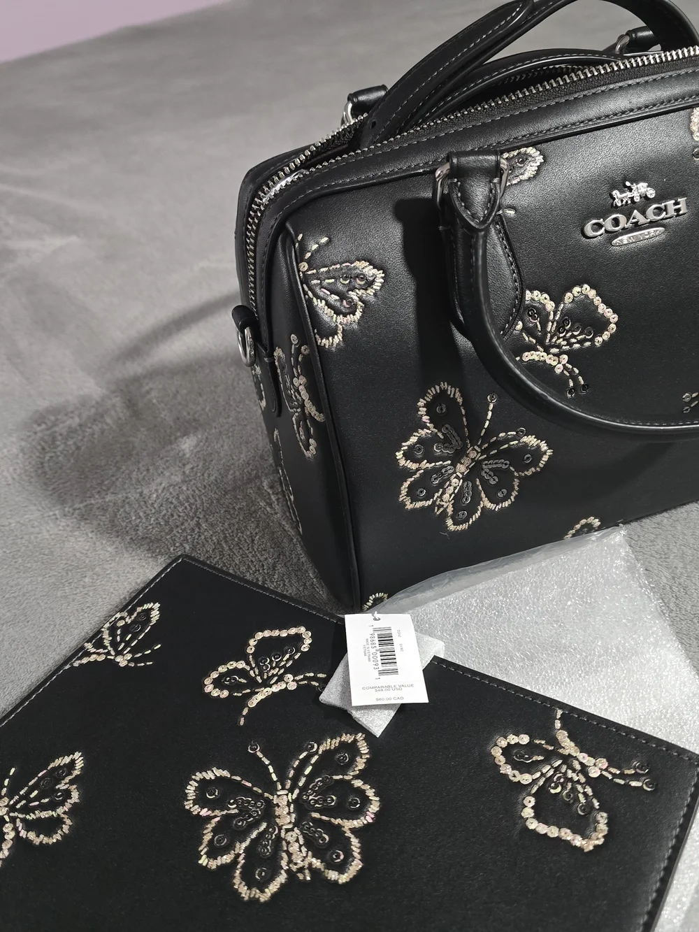 COACH Black Butterfly Embellished Leather Satchel